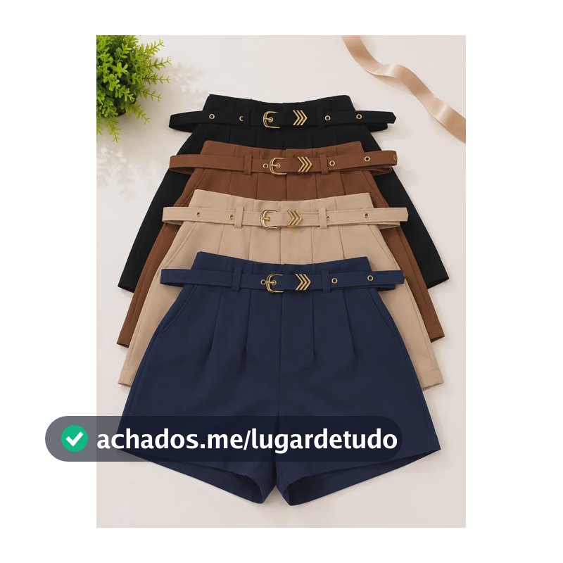 Kit 4 Short Feminino Social Cintura Alta P M G Gg Preto-marrom-bege-azulmarinho Liso M