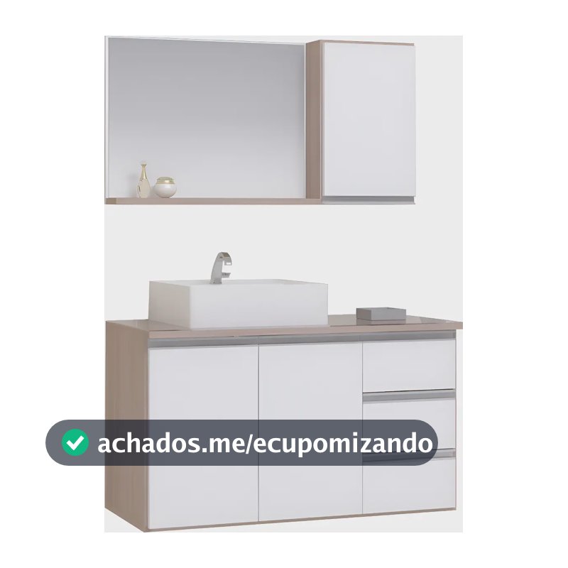 Conjunto Gabinete Banheiro Completo Prisma 0.80m Móvel Madeirado/branco