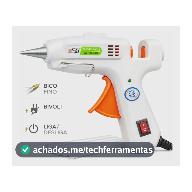Pistola de Cola Quente 20W Bico Fino Bivolt com 5 Bastões 7mm Niadri Imports