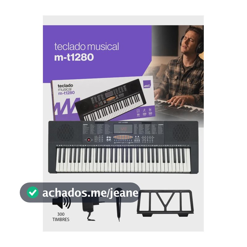 Teclado Musical MXT M-T1280 61 Teclas com 300 Ritmos e Metrônomo