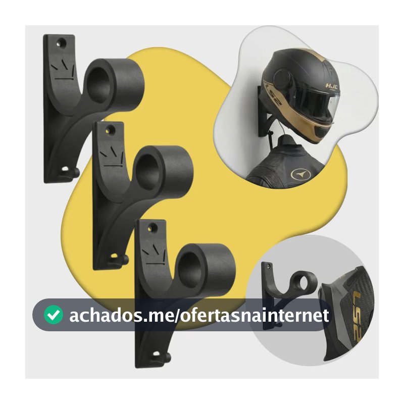 Kit 3 Suporte De Capacete Parede Kingbr Com Gancho Porta Chaves Organizador Acompanha Parafusos E Buchas Para Capacete De Moto Bike Motocross E Skate Cor Preto