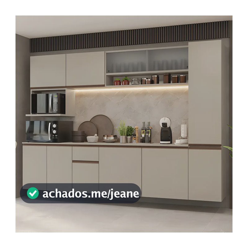 Armário De Cozinha Completa 280 Cm Suspensa Nice Madesa 04 Cor Crema