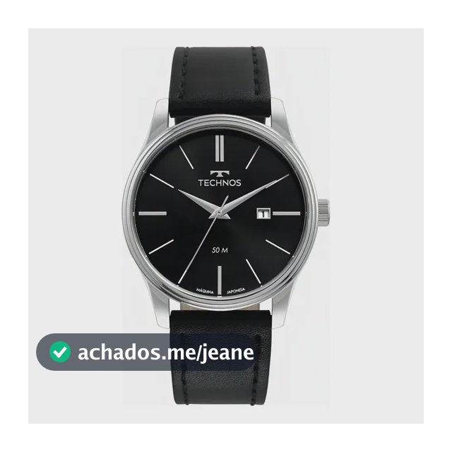 Relógio Technos Masculino Steel 2115mxu/0p Caixa de Aço Prata Mostrador Preto Pulseira de Couro