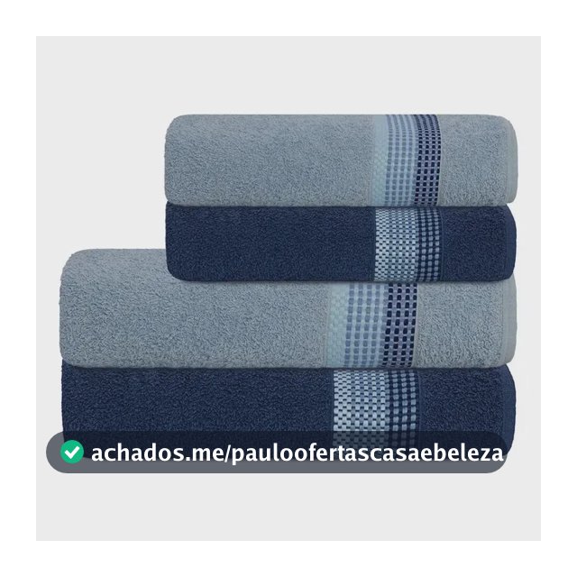 Jogo De Banho E Rosto 4 Pçs Algodão Venus Select Camesa Lisa Marinho Com Azul Claro
