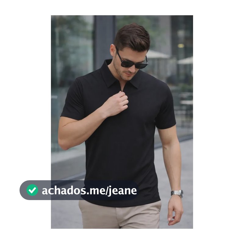 Camisa Polo Zíper Masculina Slim Fit Tecnológica Preto Liso P