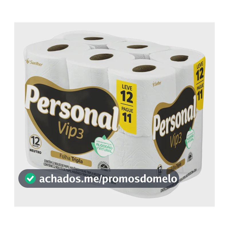 Pacote Papel Higiênico Vip3 Folha Tripla 12 Rolos Personal