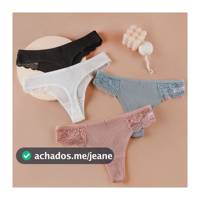 Kit 4 Calcinha Fio Dental Feminina Canelada C/ Renda