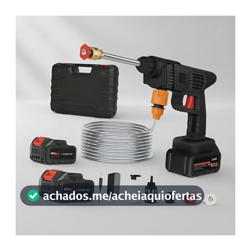 Lava Jato Portátil Alta Pressao Lavadora 2 Baterias + Maleta Preto Recarregavel Elétrica Lavar Carro Profissional Potência Turbo Limpeza Compacta Potente Regulável Lavagem Automotivo Evolufix