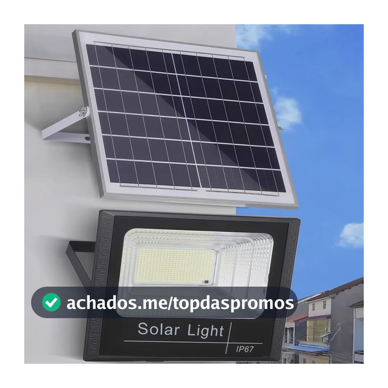 Refletor Solar Led Holofote Placa Bateria Prova Dágua 6500k Preto Branco-frio