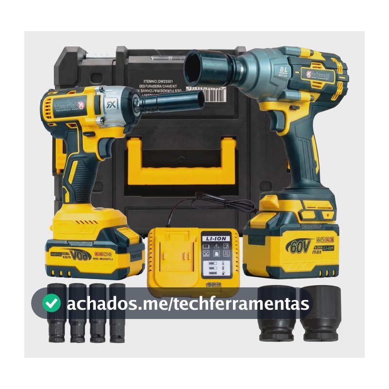 Kit Chave De Impacto 1/2 E 3/4 60v Com 2 Baterias K Nakasaki Azul-aço 127/220v 50hz / 60hz