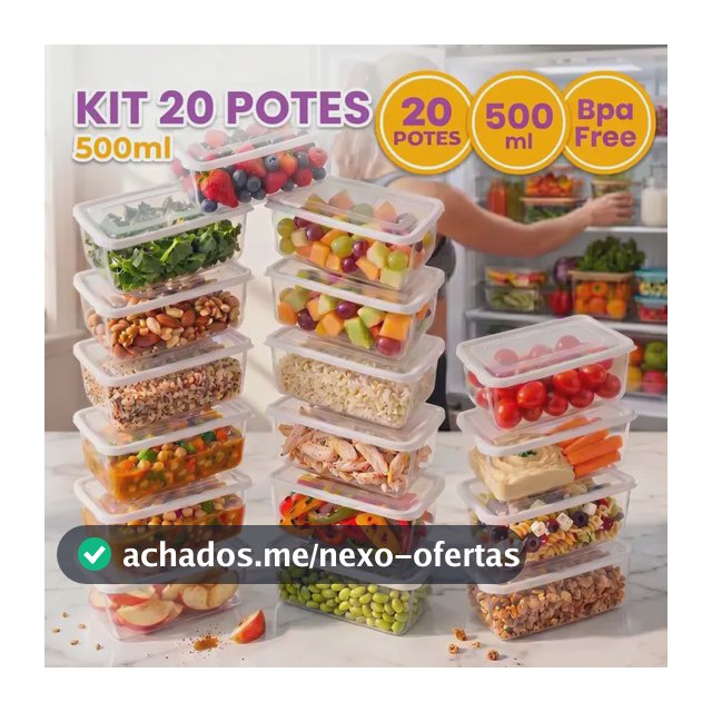 Kit 20 Potes 500ml Transparente Marmita Fitness Bpa Free Reutilizável Tampa Hermética Micro E Freezer Mantimentos Ponte Lar Utilidades
