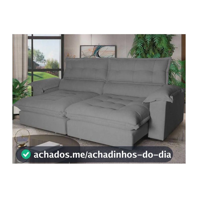 Sofá Retrátil Reclinável Aconchego 2,30m Bouclê Cinza