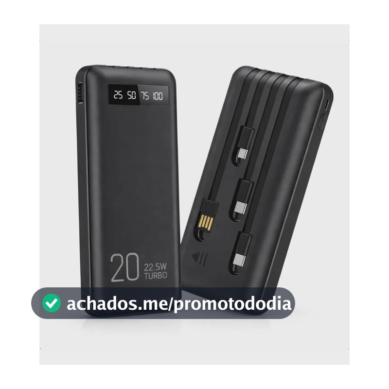 Power Bank 20000mah Carregador Portátil Turbo Rápido 22.5w Display Digital Preto