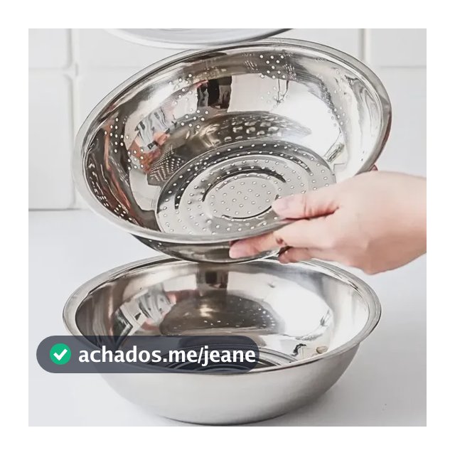 Bowl Kit 3 Em 1 Escorredor Massa Macarrão Ralador Inox Prateado