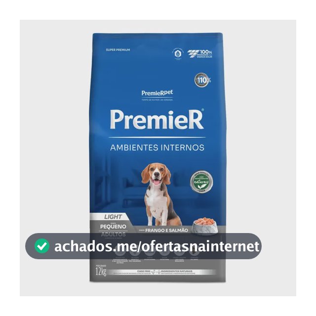 Ração Premier Super Premium Ambientes Internos Cães Adulto Raças Pequenas Light Frango e Salmão 12kg