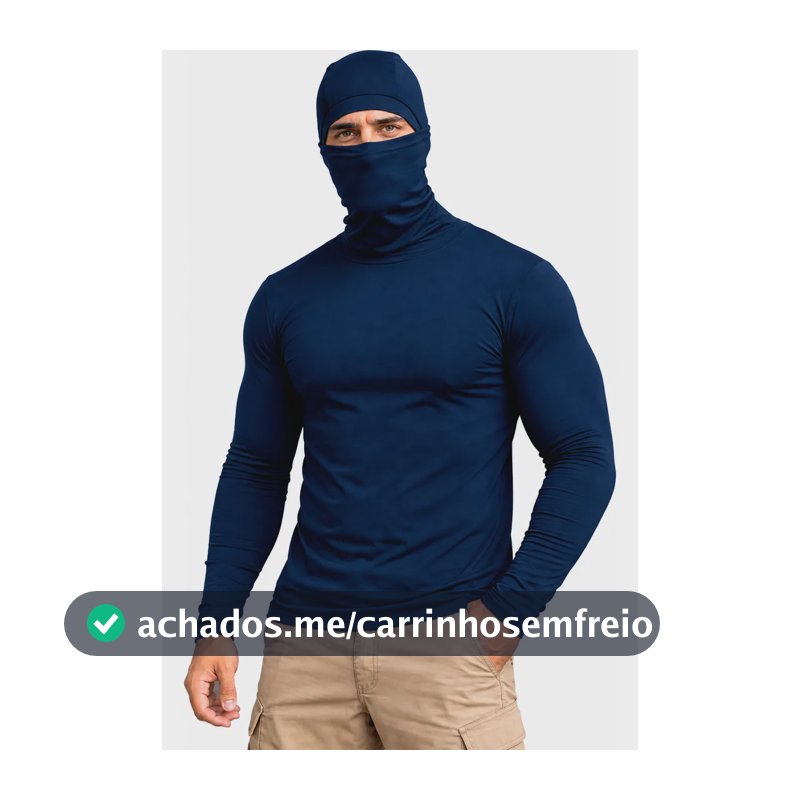 Camisa Térmica Segunda Pele Capuz Balaclava Proteção Uv 50+ Azul-marinho Liso G
