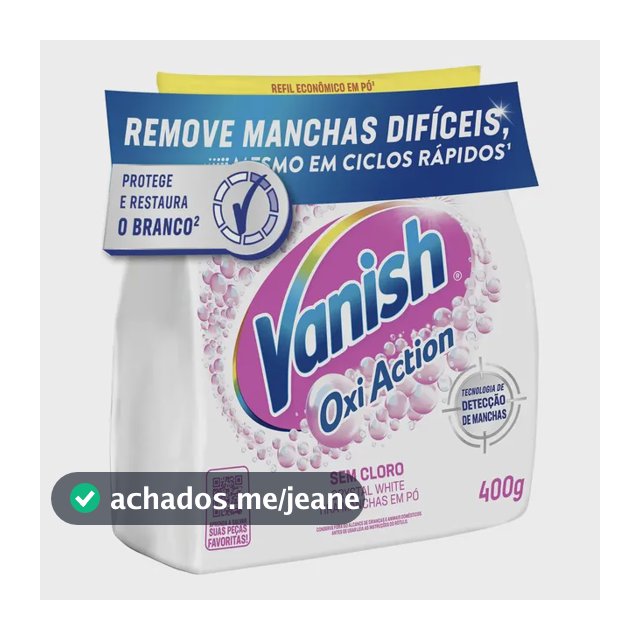 Tira Manchas Vanish em Pó Crystal White Oxi Action para Roupas Brancas Refil 400g