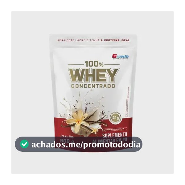 100% Whey Concentrado 900g Growth Supplements Baunilha