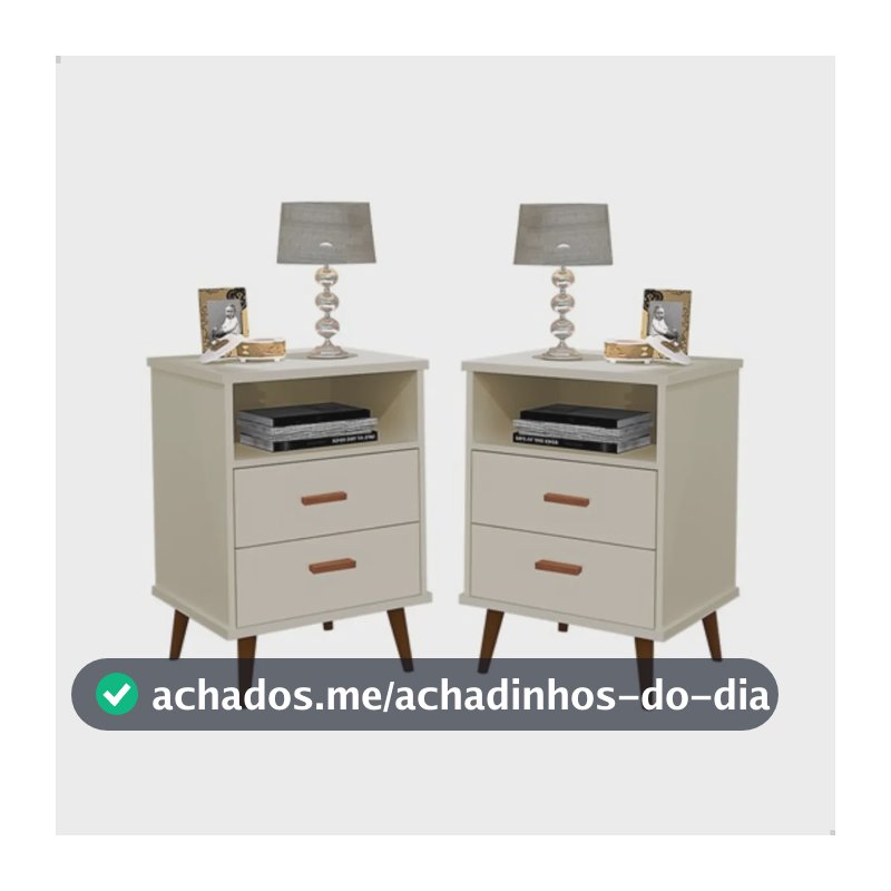 Kit 2 Mesa De Cabeceira Criado Pé Palito Retrô Quarto Itália Brilhante Off White