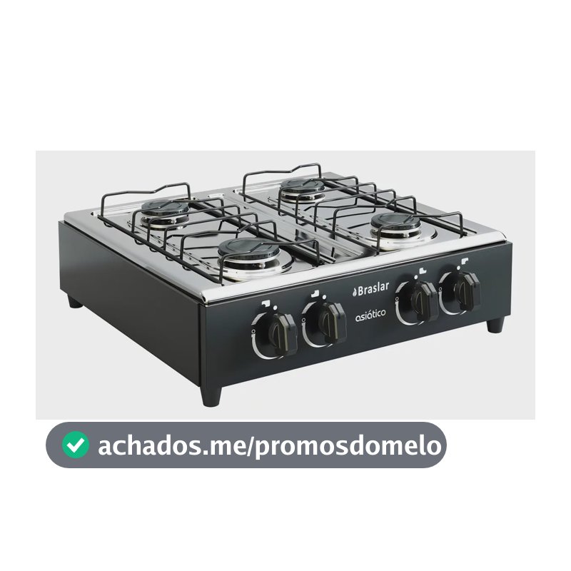 Fogão Cooktop de Mesa Portátil Asiático com Mesa Inox 4 Bocas Á gás Acendimento Manual Braslar Preto