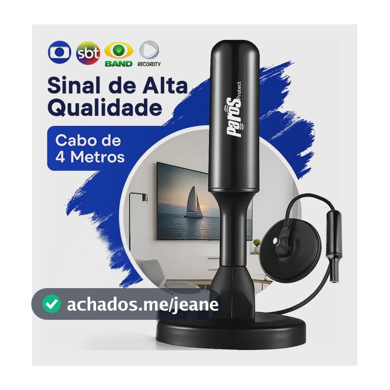 Antena Digital Interna Externa HDTV UHF Cabo Com Cabo Longo De 4 Metros Com Base Magnética Parosprotect