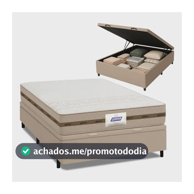 Cama Box Baú Casal Colchão Gazin Molas Flora Bege 138x188x63cm