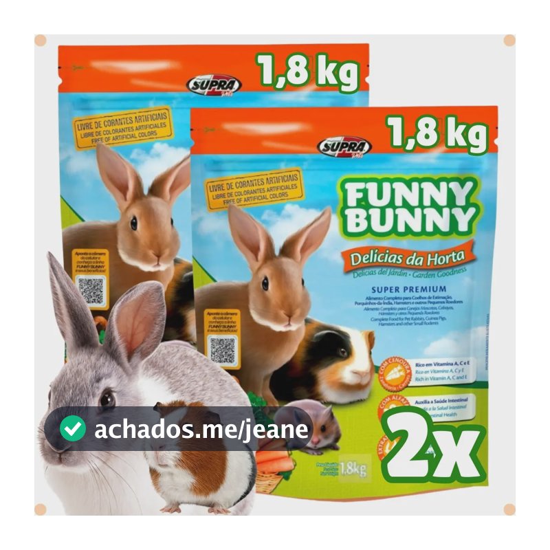 2 Ração Funny Bunny Delícias Da Horta 1,8kg Coelho Roedores