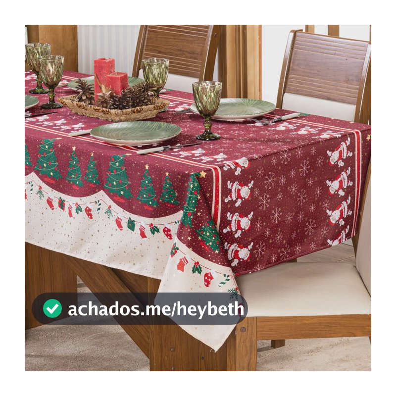 Toalha Mesa Quadrada Estampada Natal Ceia Relevo 1,40x1,40m Papai Noel Vinho