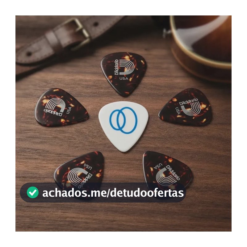 5 Palheta D'Addario Classic Celluloid Shell Tortoise Média-Leve 0.70mm Palheta para Guitarra Baixo Violão + Palheta Groover