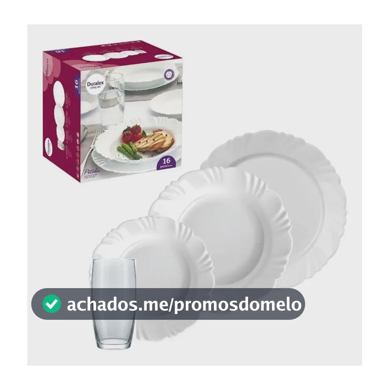 Aparelho de Jantar Pétala Duralex Opaline 16 Peças Branco
