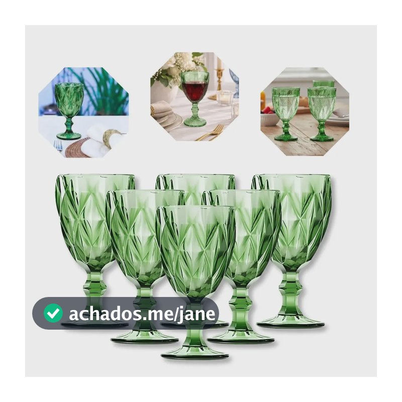 Jogo de Taças Diamond Luxo em Vidro Verde da Gostei! com 6 Unidades de 330 mL