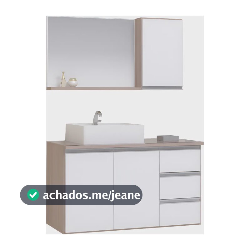 Conjunto Gabinete Banheiro Completo Prisma 0.80m Móvel Madeirado/branco