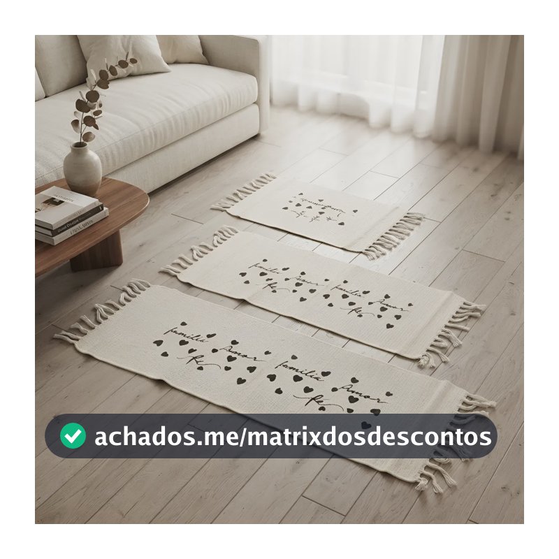 Kit Passadeira Geométrica 3 Peças Tecido Grosso 100% Algodão 140 M 43 Cm Marfim