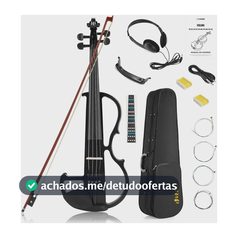 Conjunto De Violino Elétrico Silencioso 4/4 Com Acessórios Vedo Para Iniciantes E Adolescentes-Preto