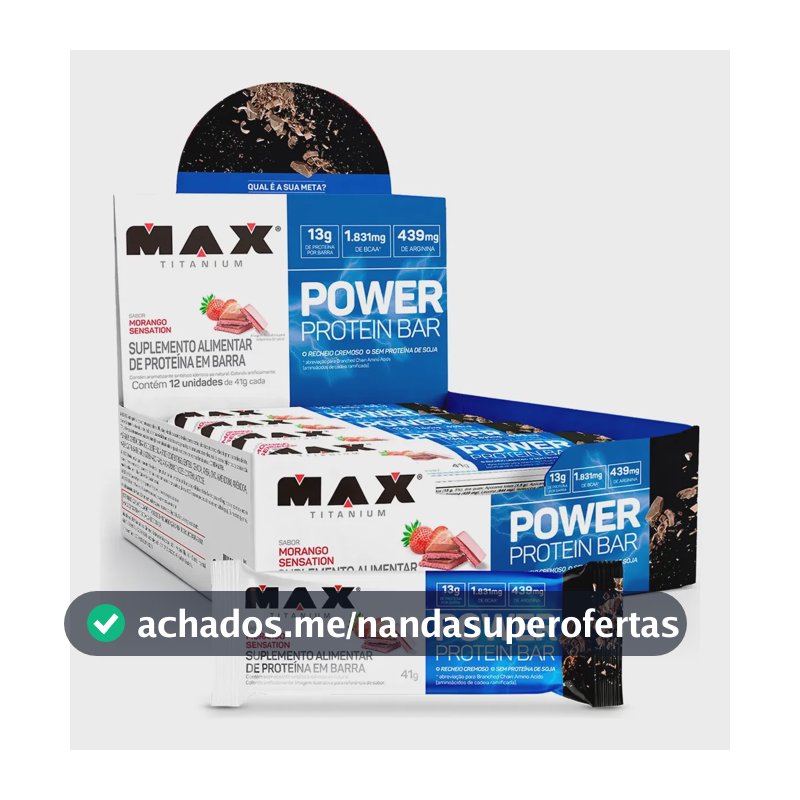 Power Protein Bar 41g Display Com 12 Unid Max Titanium Sabor Morango sensation