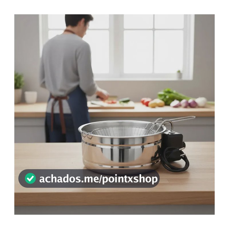Fritadeira Eletrica Industrial Redonda Redondo 5l Bruta 3l Liquida Inox Termostato Cozinha Tacho Cesto Profissional Fritura Salgados Fritas Coxinha Pastel