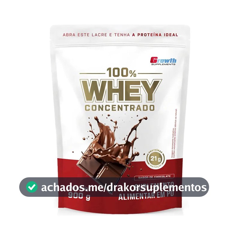 Whey protein Growth Supplements 100% Concentrado 900g em pó sabor Chocolate x 900g