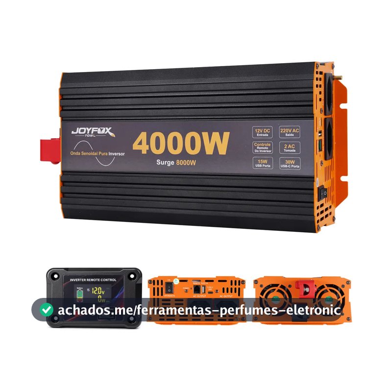 Inversor Energia Onda Senoidal Pura 4000w Pico 8000w 12v Para 220v 60hz Conversor Transformador Com Controle Remoto