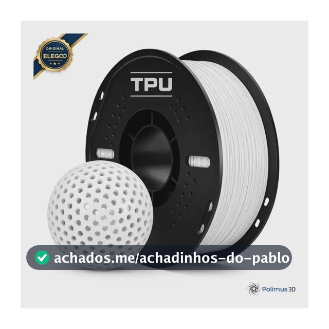 Filamento De Impressora 3D TPU Elegoo 95A Cor BRANCO White 1.75mm Flexivel Brilho Premium Para Imprimir Peças 3D Impressão 3D Modelagem Miniaturas Enfeites e Projetos Polimus 3D