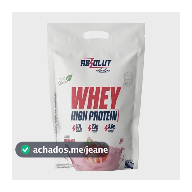 Whey Protein Concentrado High Protein Pouch 900g Morango - Absolut Nutrition - Ganho De Massa Muscular Hipertrofia
