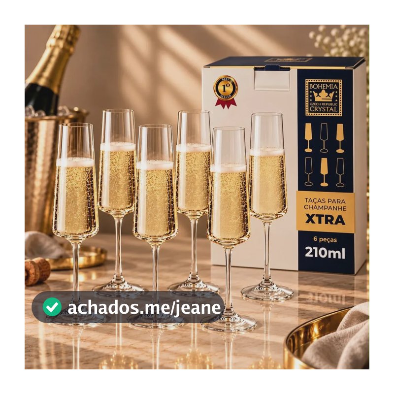 6 Taças De Cristal Para Champagne Espumante Premium 210ml Linha Xtra Bohemia Transparente Pítia