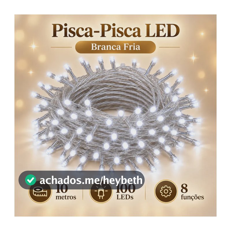 Pisca Pisca Natalino LED 10 Metros 100 LEDs 8 Funções Para Árvore Decoração de Natal Branco Frio