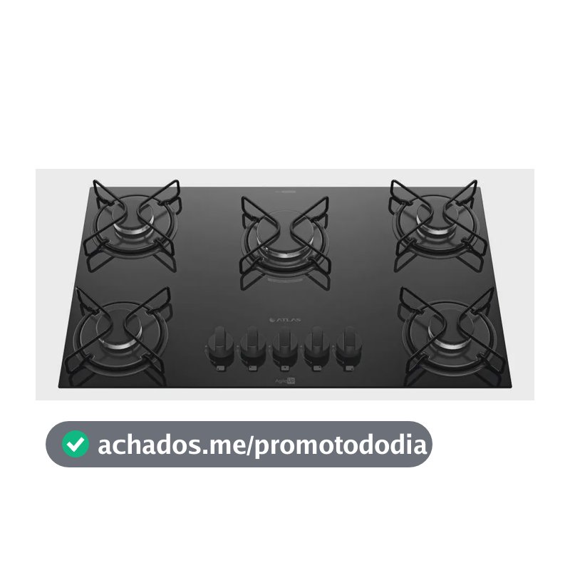 Cooktop 5 Bocas Atlas Agile Up com Mesa De Vidro A Gás Preto Bivolt