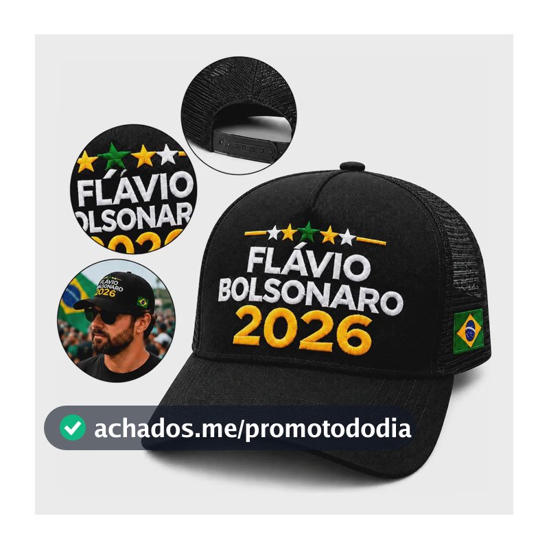 Bone Flavio Bolsonaro 2026 Presidente Redinha Premium Brasil Boné Preto Un Frase