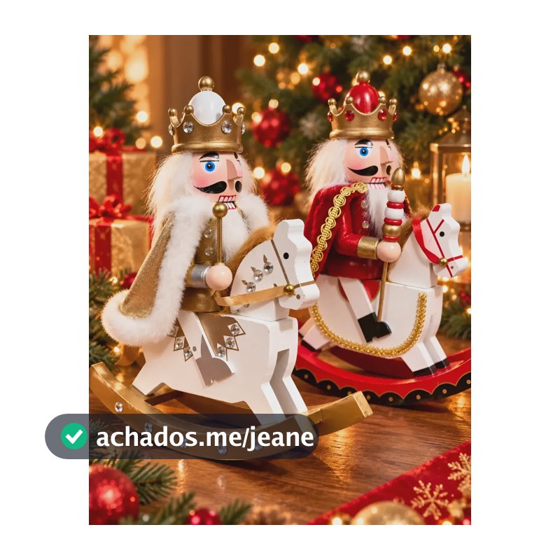 Boneco De Natal Quebra Nozes Cavalo De Balanço Madeira 25cm Dourado Soldadinho