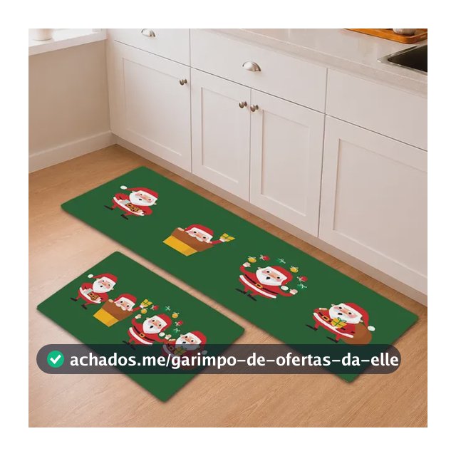 Kit Tapete Cozinha 2 Peças Tecido Antiderrapante Papai Noel 1.2 M 40 Cm Cinza
