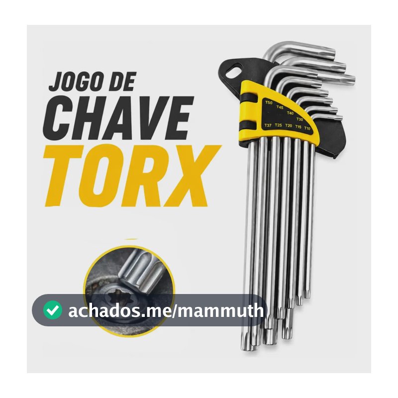 Jogo Chave Torx Estrela Longa Profissional 9 Peças T10 A T50 Com Furo Guia Tipo L Grande