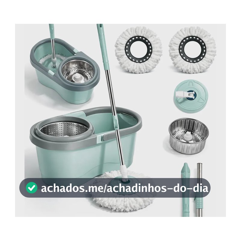 Mop Giratório 8l Rodinhas Esfregão 130cm Cesto Inox C/ Refil