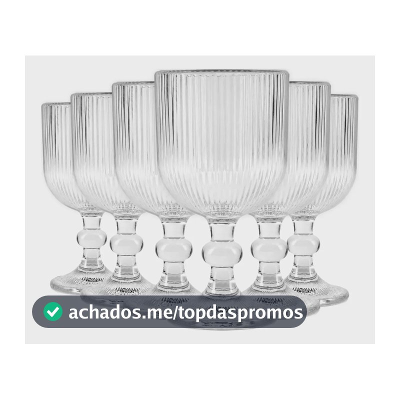 Jogo Com 6 Taças De Vidro Canelado 360ml Drinks Suco Água