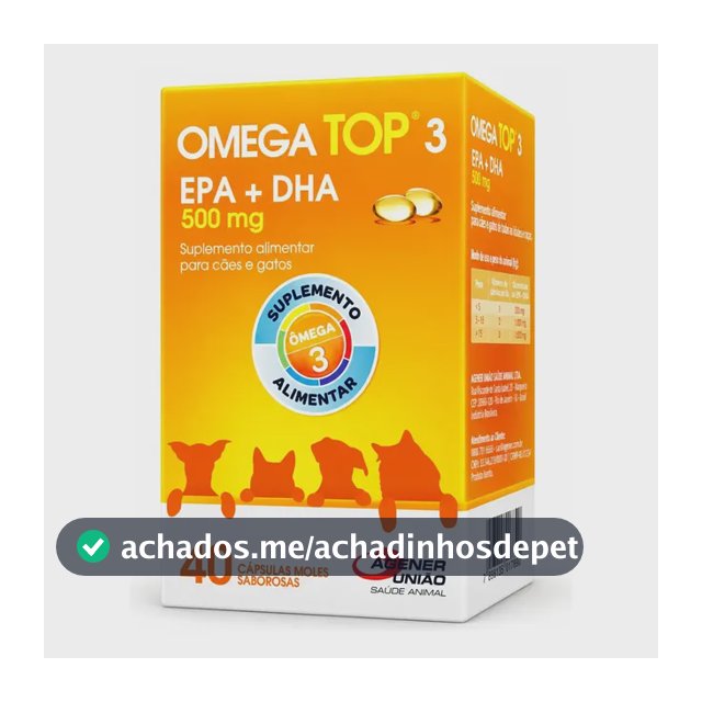 Omega Top 3 C/ 40 Cáp. Moles Saborosas 500mg P/ Cães E Gatos